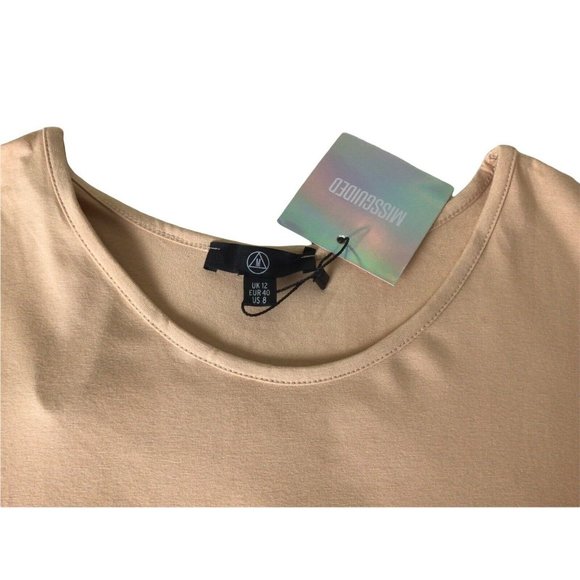 Missguided Nude Short Sleeve Midi Dress Sz 8 Soft Stretch Casual Fashion Fitted - Picture 7 of 9